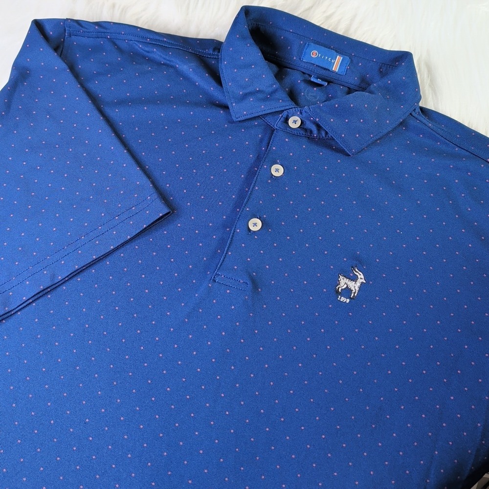 Stitch Polo Shirt Mens XL Navy Blue Polka Dot Golf Performance Stretch Athletic
